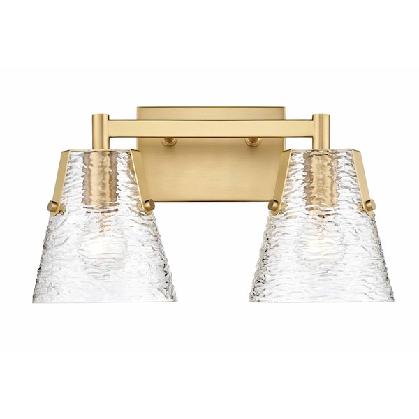 Z-Lite Analia Vanity, 2-Light, 16.5 In.W x 7.5 In.L x 9.25 In.H, Modern Gold/Clear Ribbed 1101-2V-MGLD - main